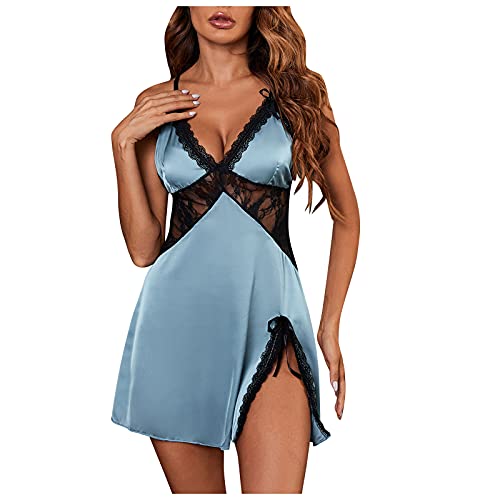 Briskorry Sexy Dessous Nachtkleid Damen Push up Satin Nachtwäsche Flirty Body Spitze Nachthemd mit Brustpolster Mode Lace Versuchung Babydoll Schlafanzug Sleepwear von Briskorry