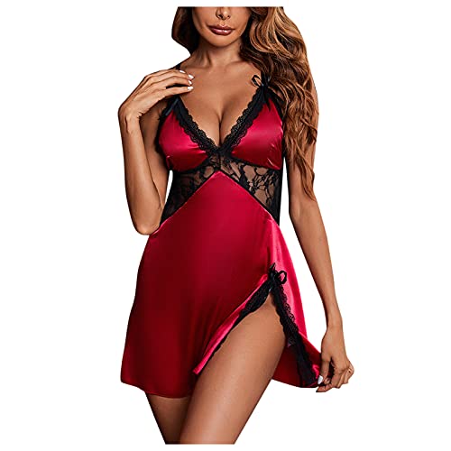 Briskorry Sexy Dessous Nachtkleid Damen Push up Satin Nachtwäsche Flirty Body Spitze Nachthemd mit Brustpolster Mode Lace Versuchung Babydoll Schlafanzug Sleepwear von Briskorry