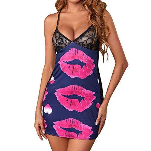 Briskorry Sexy Dessous Nachtkleid Damen Push up Satin Nachtwäsche Flirty Body Spitze Nachthemd mit Brustpolster Mode Lace Versuchung Babydoll Schlafanzug Sleepwear von Briskorry