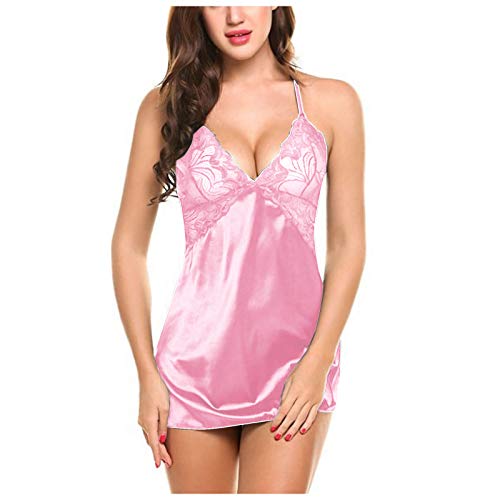 Briskorry Sexy Dessous Nachtkleid Damen Push up Satin Nachtwäsche Flirty Body Spitze Nachthemd mit Brustpolster Mode Lace Versuchung Babydoll Schlafanzug Sleepwear von Briskorry