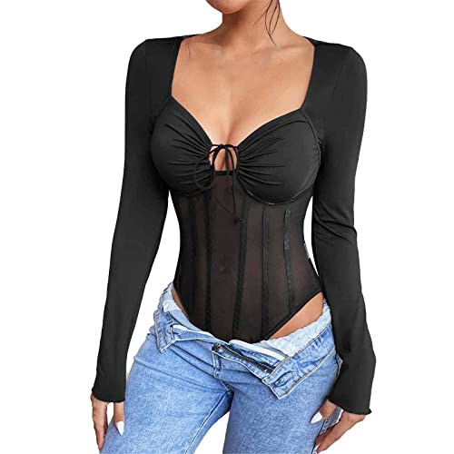 Briskorry Sexy Langarm Korsett Damen Corset Top Y2k Corsage Korsage Frauen Bustier Vollbrust Unterbrust Shapewear Slim Body Leder Shapewear Push Up Mieder Clubwear von Briskorry