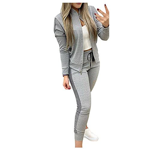 Briskorry Sportanzug Damen Sweatjacke Hose Hausanzug mit Reißverschluss Elegante Jogging Fitnessanzug Zweiteiler Bequemer Homewear-Anzug Warmer Trainingsanzüge für Freizeit und Sport von Briskorry