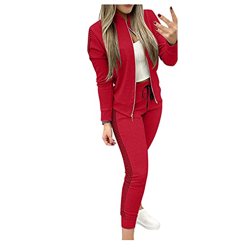 Briskorry Sportanzug Damen Sweatjacke Hose Hausanzug mit Reißverschluss Elegante Jogging Fitnessanzug Zweiteiler Bequemer Homewear-Anzug Warmer Trainingsanzüge für Freizeit und Sport von Briskorry