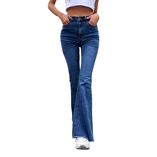 Briskorry Straight Jeans Damen Lang Stretch Skinny Jeanshose Elegant Bootcut Schlaghose High Waist Weites Bein Denim Hose Schlagjeans (BU3-A, XS) von Briskorry