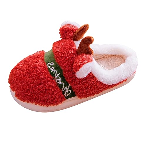 Briskorry Weihnachten Rentier Hausschuhe Flaumig Damen Plüsch Slippers Pantoffeln Tiere Niedliche Cartoon Hauspantoffeln Mädchen Frauen Winter Kuschelige Warme Schuhe (A-Red, 39) von Briskorry