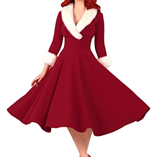 Briskorry Weihnachten Weihnachtsmann Cosplay Kostüm Frauen v-Ausschnitt Dress mit gürtel Damen Schneeflocke Rollenspiel Outfits Fräulein Claus Kleid Party Cosplay Santa Outfit von Briskorry