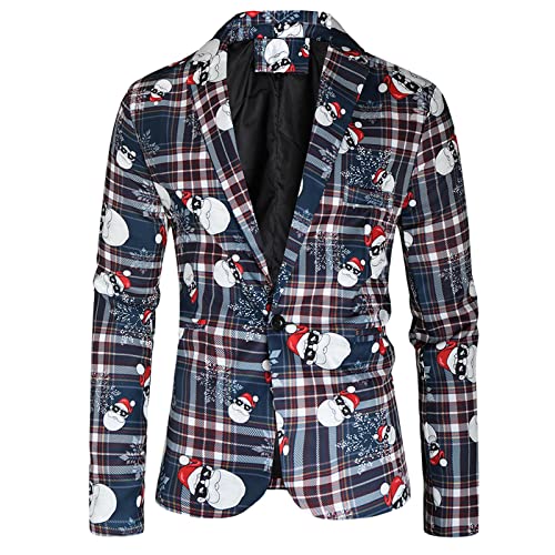 Briskorry Weihnachtsanzug Herren,Slim Fit Herrenmode Anzugjacke Weihnachten Freizeitjacke Blazer Weihnachtsmotiv Lustig 3D Druck Sakko Party Revers Anzugjacke für Festlich Party Abend Hochzeit von Briskorry