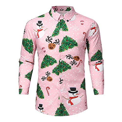 Briskorry Weihnachtshemd Herren, Weihnachten Muster 3D Bedruckte Hemd Freizeithemd Männer Langärm Slim Fit Christmas Shirt Hawaiihemd Stehkragen Lustige Funky Hemden Langarmhemd Langarmshirt von Briskorry