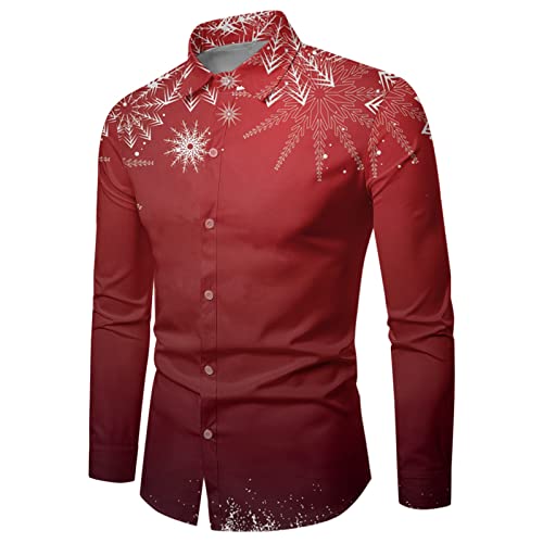 Briskorry Weihnachtshemd Herren Lustig,Weihnachten Muster 3D Bedruckte Hemden Christmas Shirt Freizeithemd Hawaii-Print X-Mas Christmas Langarmhemd Thema Shirt Knopf Santa Design Revershemd von Briskorry