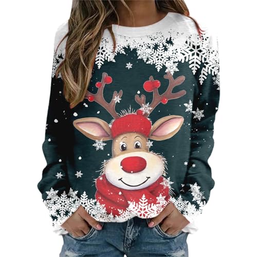 Briskorry Weihnachtspullover Damen Ugly Weihnachtspullis Lustige Pullover Hirsch Muster Weihnachts Sweater Langarmshirt Strickpullover Langarm Jumper Pulli von Briskorry