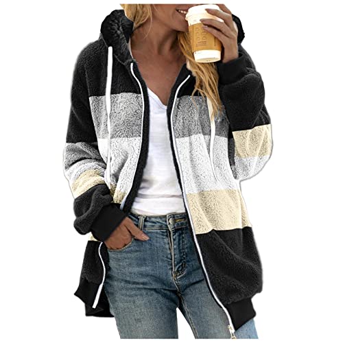 Briskorry Winter Jacken für Damen Damen Plus Size Lässig Farbblock Sweatshirt Reißverschluss Hoodie Lose Bluse Warmer Mantel Damen Mantel Hellgrün von Briskorry