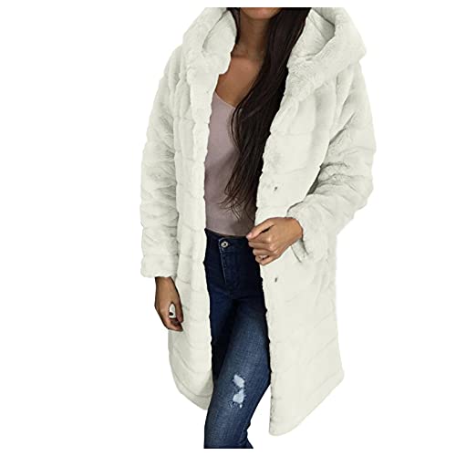 Briskorry Wintermantel Damen Warm Kapuzenjacke aus Kunstpelz Damen Winter Lange Jacke Mantel Herbst Winter Frauen Cardigan Mantel Lange Übergangsjacke Plüschjacke mit Fell von Briskorry