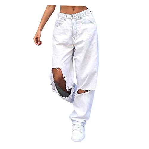 Briskorry y2k Jeans Baggy Boyfriend Jeanshosen Damen Jeans High Waist Loch Denim Jean Hose Mode Weites Bein Freizeithose Retro Pants Hip Hop Streetwear Zerrissenes Loch Denimhose von Briskorry