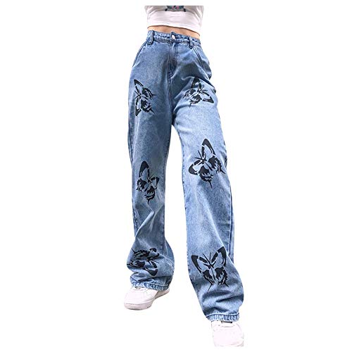 Briskorry y2k Jeans Baggy Boyfriend Jeanshosen Damen Jeans High Waist Loch Denim Jean Hose Mode Weites Bein Freizeithose Retro Pants Hip Hop Streetwear Zerrissenes Loch Denimhose von Briskorry