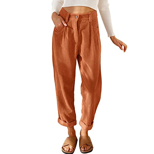 Cordhose Damen High Waist Cord Hose Kordhose Gerades Bein Hosen Freizeithose Frauen Lang Locker Bequeme Hose mit Taschen,Corduroy Nadelstreifen Stoffhose Chino Hose Fit Lang Trousers von Briskorry