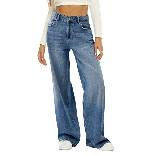 Damen Cargohose Baggy Low Waist Cargo Jeans Gerade Breites Bein Denim Hosen Y2k Aesthetic Vintage Jeanshosen 90er Streetwear Jeanshose Straight Leg Pants Loose Fit Boyfriend Pants von Briskorry