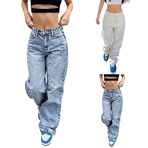 Damen Cargohose Baggy Low Waist Cargo Jeans Gerade Breites Bein Denim Hosen Y2k Aesthetic Vintage Jeanshosen 90er Streetwear Jeanshose Straight Leg Pants Loose Fit Boyfriend Pants von Briskorry