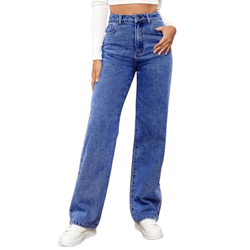 Damen Jeans Straight Lässig Hosen Jeanshosen High Waist Lang Loose Hosen Mode Zurück Schmetterlingsdruck Breite Bein Hosen Jeans Basic Denim Hosen Für Frauen Teen Girls von Briskorry