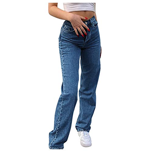 Damen Jeans Straight Lässig Hosen Jeanshosen High Waist Lang Loose Hosen Mode Zurück Schmetterlingsdruck Breite Bein Hosen Jeans Basic Denim Hosen Für Frauen Teen Girls von Briskorry