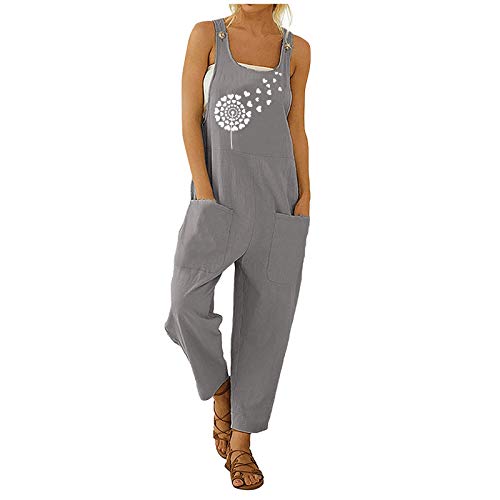 Damen Latzhosen Jumpsuit Retro Jeans Overalls Einfarbig Sonnenblumendruck Löwenzahndruck Spielanzug Frauen Ärmellos Playsuits mit Taschen Elegant Breites Bein Hosen Sommerhose LäSsig Lose Hose von Briskorry