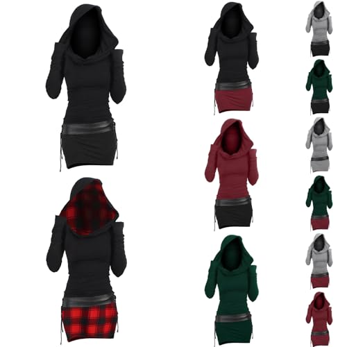 Damen Pulloverkleid Mit Kapuze Herbstkleid Sexy Pullover Kleid Kapuzenpullover Hoodie Farbeblock Slim Casual Langarm Minikleid Enges Strickkleid Herbst Winter Frauen Bodycon Gothic Winterkleid 2024 von Briskorry