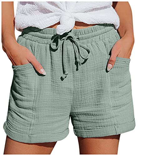 Damen Shorts Sommer Mode Lässige Hose mit hoher Taille Gerades Bein Sport Lässige Lockere Shorts mit Kordelzug Kurze Hose mit Taschen Gummiband Freizeit Shorts Elastische Stoffhose von Briskorry