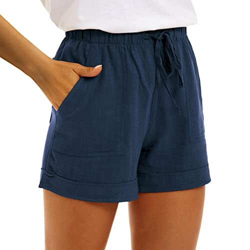 Damen Shorts Sommer Mode Lässige Hose mit hoher Taille Gerades Bein Sport Lässige Lockere Shorts mit Kordelzug Kurze Hose mit Taschen Gummiband Freizeit Shorts Elastische Stoffhose von Briskorry