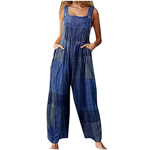 Damen Sommer Boho Lang Einfarbig Trainingsanzug Overall Breites Bein Latzhose Lang Ärmellos Overalls Einteiler Strampler Retro Latzhose mit Taschen Playsuit von Briskorry