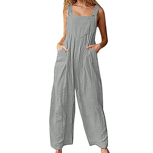 Damen Sommer Boho Lang Einfarbig Trainingsanzug Overall Breites Bein Latzhose Lang Ärmellos Overalls Einteiler Strampler Retro Latzhose mit Taschen Playsuit von Briskorry