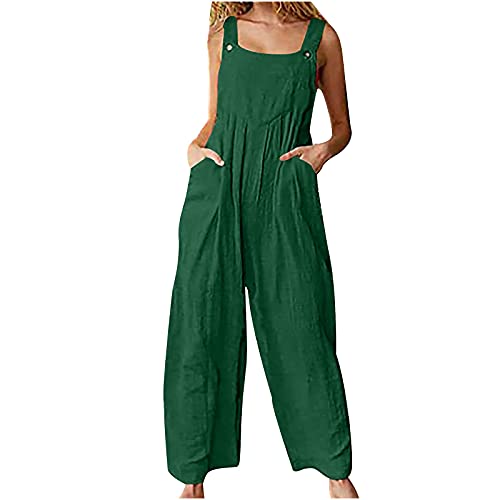 Damen Sommer Boho Lang Einfarbig Trainingsanzug Overall Breites Bein Latzhose Lang Ärmellos Overalls Einteiler Strampler Retro Latzhose mit Taschen Playsuit von Briskorry