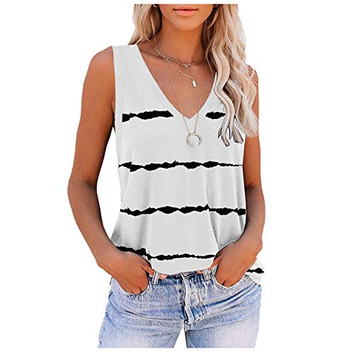 Damen Spaghetti Top Streifen Ärmellos Tank Top Strap Basic Cami Sommer Weste Shirt Lässiges V-Ausschnitt Cami Trägertop Blusen Sexy Unterhemd Elegant Oberteile Atmungsaktiv von Briskorry