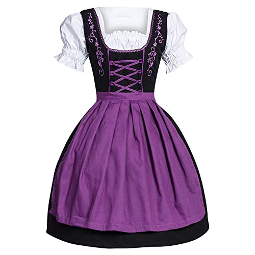 Dirndl Damen Midi Trachtenkleid Elegant Kleid&Schürze für Oktoberfest,Karneval Knielang Dirndl Kleid Kostüm Oktoberfest-Dirndl Bavarian Karneval Grosse Grössen Trachtenbluse (Purple, XXXXXL) von Briskorry