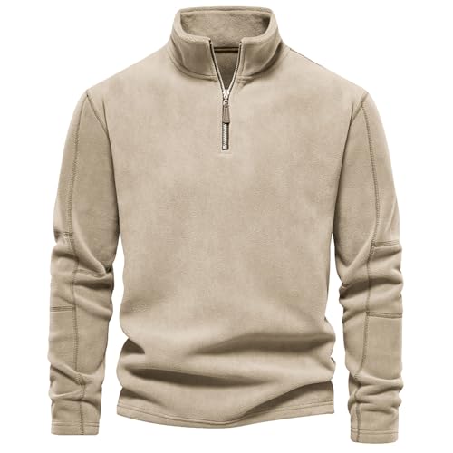 Fleecepullover Herren Winter Microfleece Pullis Warm Winterpullover Quarter Zip Langarmshirt Fleecejacke Longpullover Sportjacke Rollkragen Sweatshirt Männer Sweatjacke Winddicht Plüschjacke von Briskorry