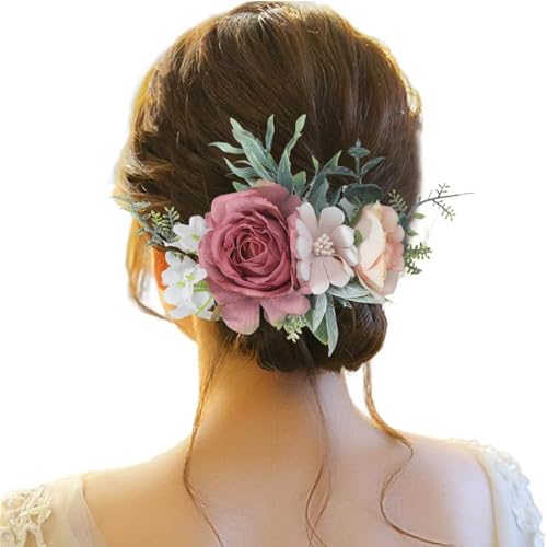 Haarspange Damen Blume, Haarspange Damen Hochzeit, Haarclip Blumen Mehrfarbig Rosen Haarnadeln Haarschmuck Haarklammer für Mädchen Frauen Party Strand Hochzeit Make up von Briskorry