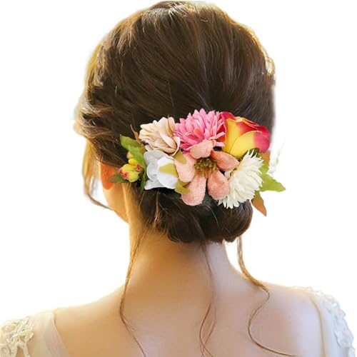 Haarspange Damen Blume, Haarspange Damen Hochzeit, Haarclip Blumen Mehrfarbig Rosen Haarnadeln Haarschmuck Haarklammer für Mädchen Frauen Party Strand Hochzeit Make up von Briskorry