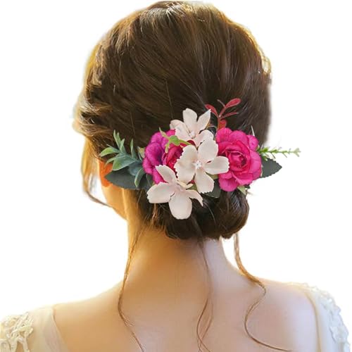 Haarspange Damen Blume, Haarspange Hochzeit Blumen, Haarspangen Haarclip Rot Brosche Haarschmuck Haarnadeln Haarklammer für Party Hochzeit Halloween Karneval Maskerade Make up von Briskorry