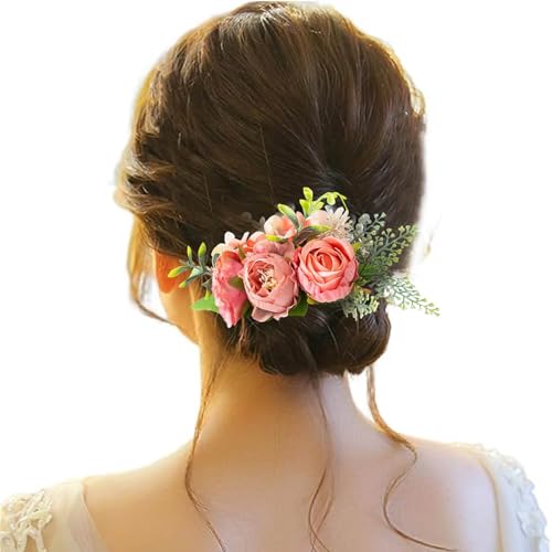 Haarspange Damen Blume, Haarspange Hochzeit Blumen, Haarspangen Haarclip Rot Brosche Haarschmuck Haarnadeln Haarklammer für Party Hochzeit Halloween Karneval Maskerade Make up von Briskorry