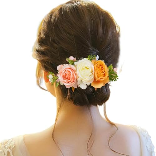 Haarspange Damen Blumen, Haarspange Damen Hochzeit, Haarclip Blume Mehrfarbig Rosen Haarnadeln Haarklammer Haarschmuck für Mädchen Frauen Party Strand Hochzeit Make up von Briskorry