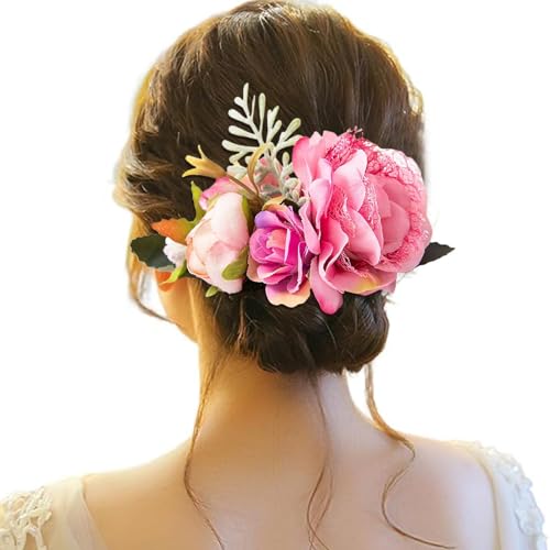 Haarspange Damen Blumen, Haarspange Damen Hochzeit, Haarclip Blume Mehrfarbig Rosen Haarnadeln Haarklammer Haarschmuck für Mädchen Frauen Party Strand Hochzeit Make up von Briskorry