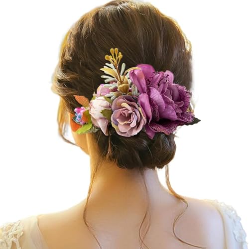 Haarspange Damen Blumen, Haarspange Damen Hochzeit, Haarclip Blume Mehrfarbig Rosen Haarnadeln Haarklammer Haarschmuck für Mädchen Frauen Party Strand Hochzeit Make up von Briskorry