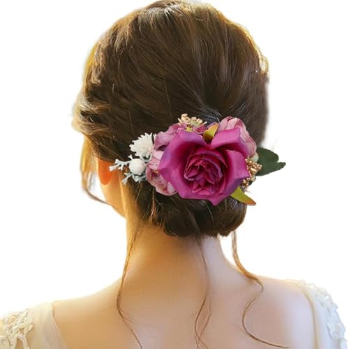 Haarspange Damen Blumen, Haarspange Damen Hochzeit, Haarclip Blume Mehrfarbig Rosen Haarnadeln Haarklammer Haarschmuck für Mädchen Frauen Party Strand Hochzeit Make up von Briskorry