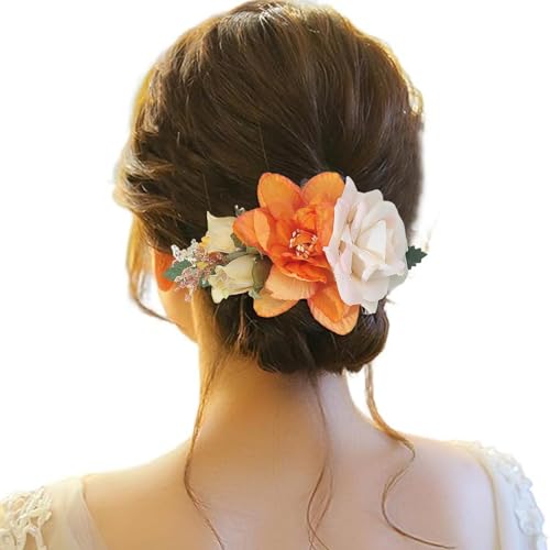 Haarspange Damen Blumen, Haarspange Damen Hochzeit, Haarclip Blume Mehrfarbig Rosen Haarnadeln Haarklammer Haarschmuck für Mädchen Frauen Party Strand Hochzeit Make up von Briskorry