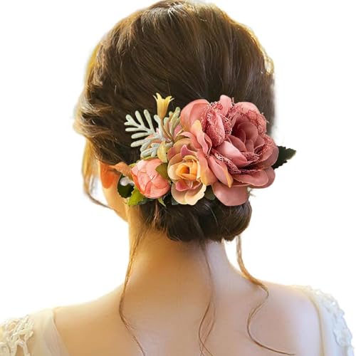 Haarspange Damen Blumen, Haarspange Damen Hochzeit, Haarclip Blume Mehrfarbig Rosen Haarnadeln Haarklammer Haarschmuck für Mädchen Frauen Party Strand Hochzeit Make up von Briskorry