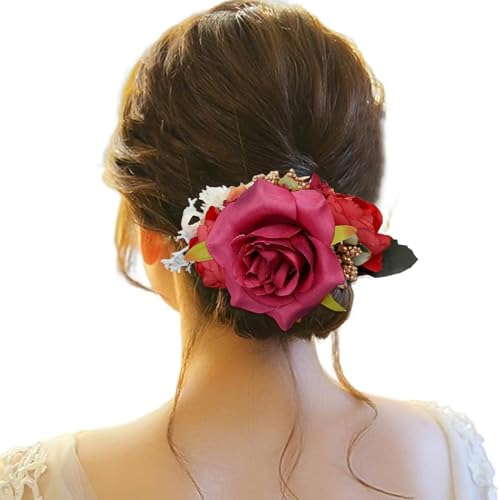 Haarspange Damen Blumen, Haarspange Damen Hochzeit, Haarclip Blume Mehrfarbig Rosen Haarnadeln Haarklammer Haarschmuck für Mädchen Frauen Party Strand Hochzeit Make up von Briskorry