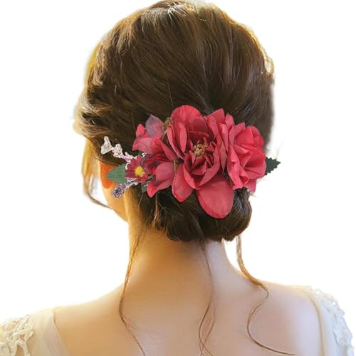 Haarspange Damen Blumen, Haarspange Damen Hochzeit, Haarclip Blume Mehrfarbig Rosen Haarnadeln Haarklammer Haarschmuck für Mädchen Frauen Party Strand Hochzeit Make up von Briskorry