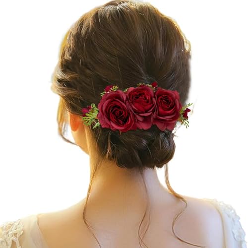 Haarspange Damen Blumen, Haarspange Damen Hochzeit, Haarclip Blume Mehrfarbig Rosen Haarnadeln Haarklammer Haarschmuck für Mädchen Frauen Party Strand Hochzeit Make up von Briskorry