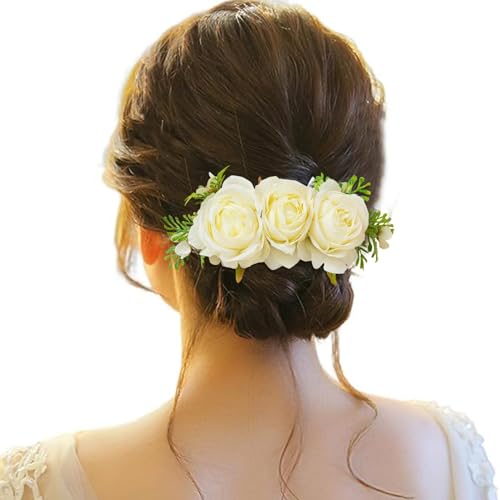 Haarspange Damen Blumen, Haarspange Damen Hochzeit, Haarclip Blume Mehrfarbig Rosen Haarnadeln Haarklammer Haarschmuck für Mädchen Frauen Party Strand Hochzeit Make up von Briskorry