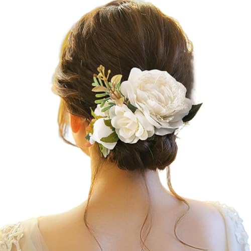 Haarspange Damen Blumen, Haarspange Damen Hochzeit, Haarclip Blume Mehrfarbig Rosen Haarnadeln Haarklammer Haarschmuck für Mädchen Frauen Party Strand Hochzeit Make up von Briskorry