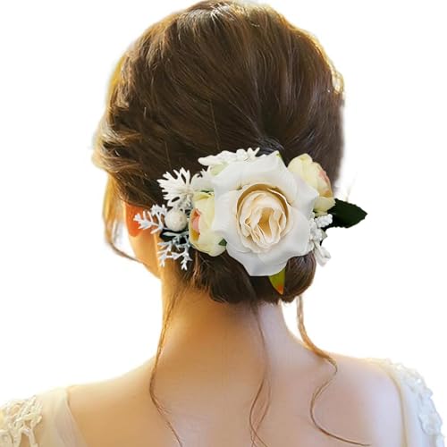 Haarspange Damen Blumen, Haarspange Damen Hochzeit, Haarclip Blume Mehrfarbig Rosen Haarnadeln Haarklammer Haarschmuck für Mädchen Frauen Party Strand Hochzeit Make up von Briskorry