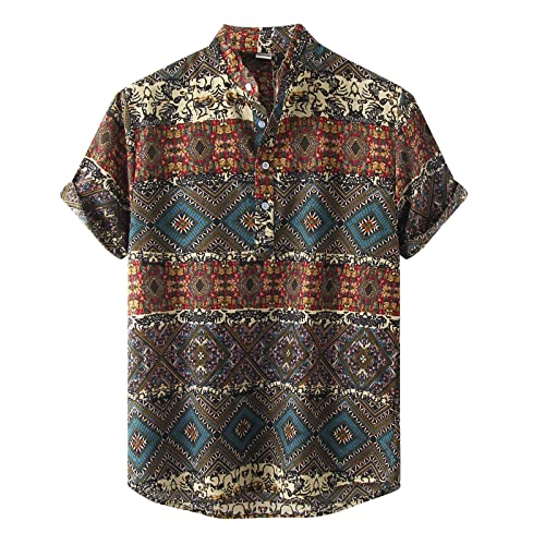 Herren Casual Floral Blumenmuster Kurzarm Hawaiihemd Bedruckter Strand Beilaufig Hawaii Hemd Stehkragen Freizeithemd Regular Fit Kurzarmhemd Freizeit Reise Party Hemd Leinenoptik Hemd von Briskorry